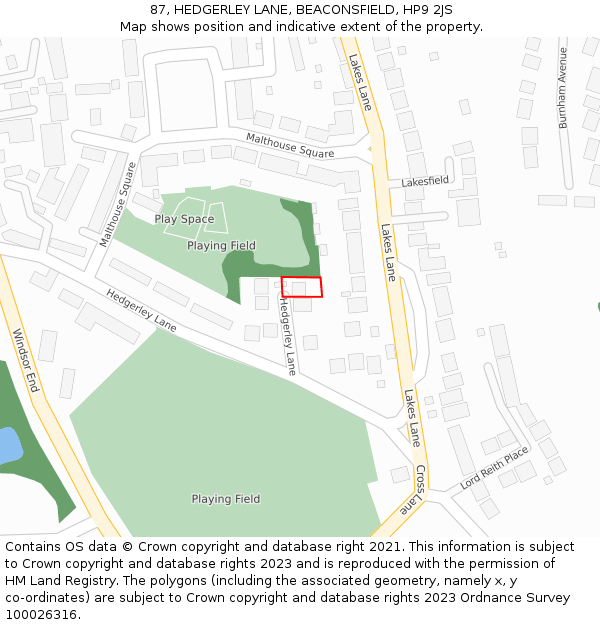 87, HEDGERLEY LANE, BEACONSFIELD, HP9 2JS: Location map and indicative extent of plot