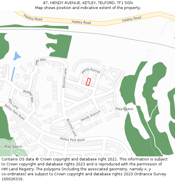 87, HENDY AVENUE, KETLEY, TELFORD, TF1 5GN: Location map and indicative extent of plot