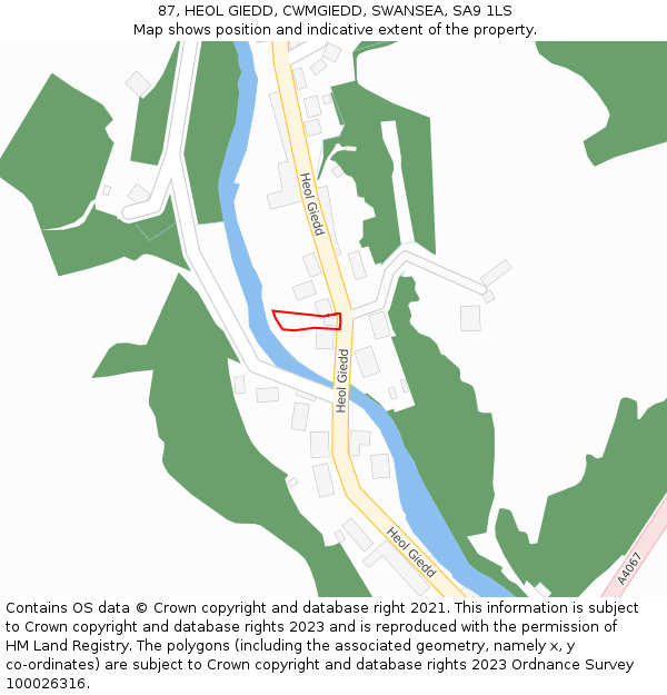 87, HEOL GIEDD, CWMGIEDD, SWANSEA, SA9 1LS: Location map and indicative extent of plot