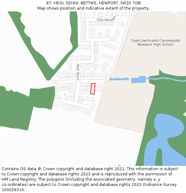 87, HEOL SENNI, BETTWS, NEWPORT, NP20 7GB: Location map and indicative extent of plot