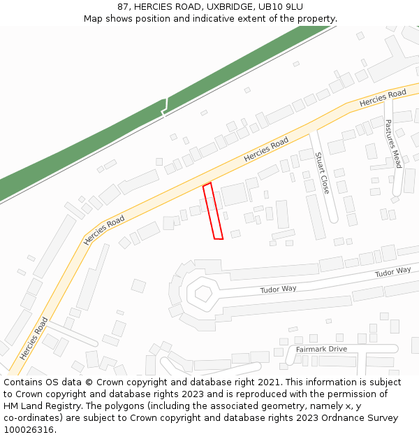 87, HERCIES ROAD, UXBRIDGE, UB10 9LU: Location map and indicative extent of plot