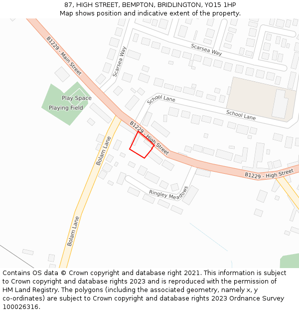 87, HIGH STREET, BEMPTON, BRIDLINGTON, YO15 1HP: Location map and indicative extent of plot