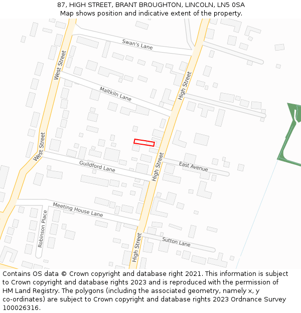 87, HIGH STREET, BRANT BROUGHTON, LINCOLN, LN5 0SA: Location map and indicative extent of plot