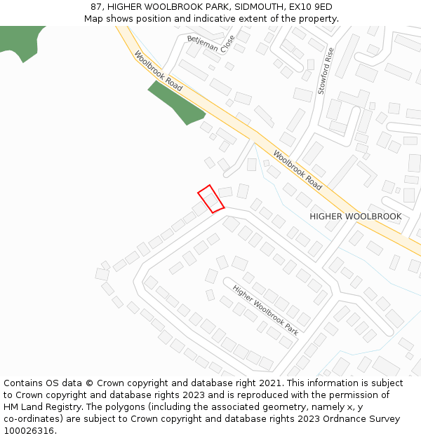 87, HIGHER WOOLBROOK PARK, SIDMOUTH, EX10 9ED: Location map and indicative extent of plot