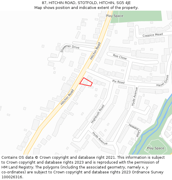 87, HITCHIN ROAD, STOTFOLD, HITCHIN, SG5 4JE: Location map and indicative extent of plot