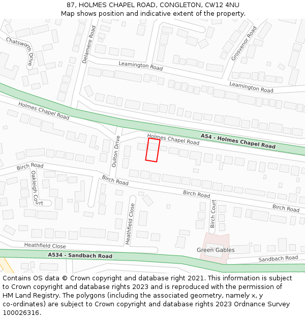 87, HOLMES CHAPEL ROAD, CONGLETON, CW12 4NU: Location map and indicative extent of plot