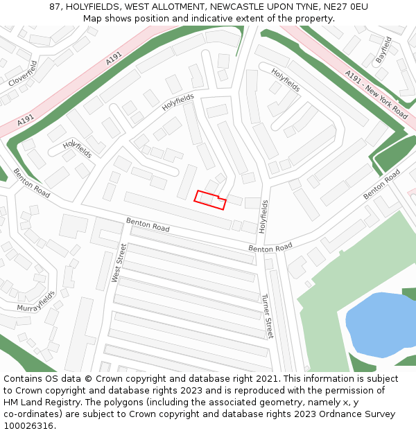 87, HOLYFIELDS, WEST ALLOTMENT, NEWCASTLE UPON TYNE, NE27 0EU: Location map and indicative extent of plot