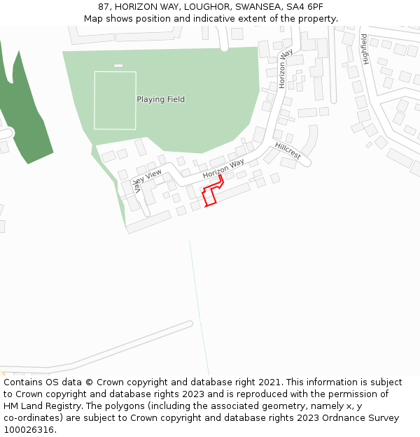 87, HORIZON WAY, LOUGHOR, SWANSEA, SA4 6PF: Location map and indicative extent of plot