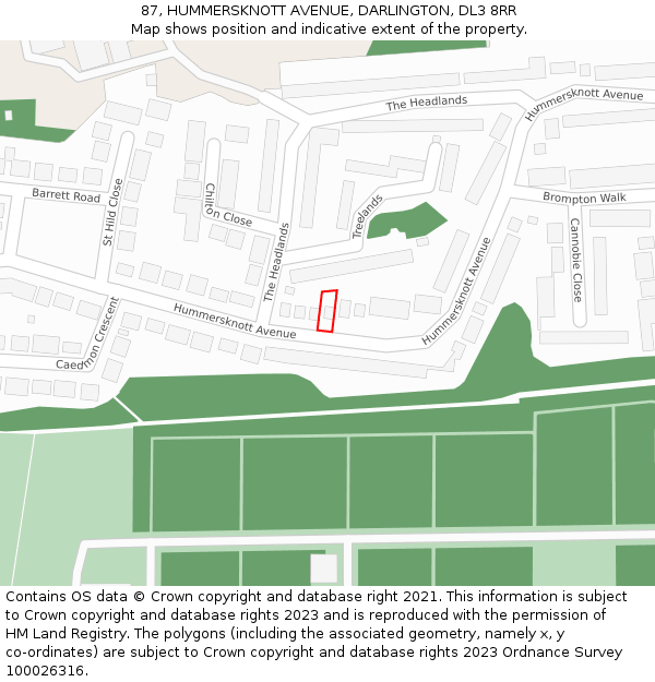 87, HUMMERSKNOTT AVENUE, DARLINGTON, DL3 8RR: Location map and indicative extent of plot