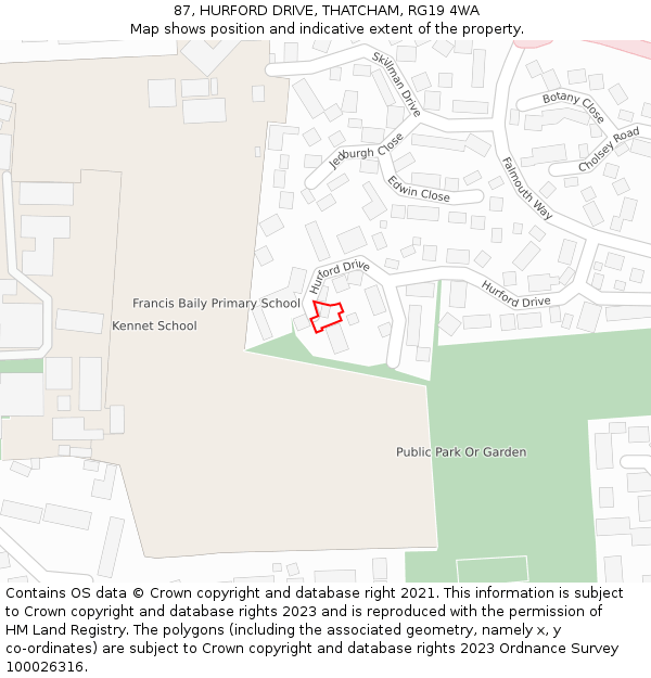 87, HURFORD DRIVE, THATCHAM, RG19 4WA: Location map and indicative extent of plot