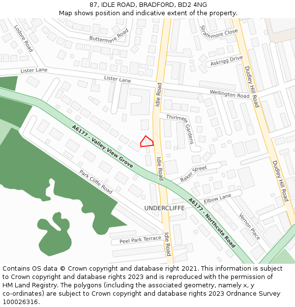 87, IDLE ROAD, BRADFORD, BD2 4NG: Location map and indicative extent of plot