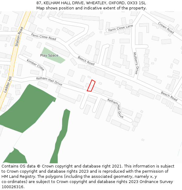 87, KELHAM HALL DRIVE, WHEATLEY, OXFORD, OX33 1SL: Location map and indicative extent of plot