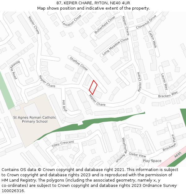 87, KEPIER CHARE, RYTON, NE40 4UR: Location map and indicative extent of plot