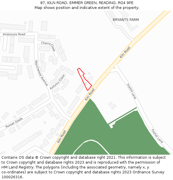 87, KILN ROAD, EMMER GREEN, READING, RG4 9PE: Location map and indicative extent of plot