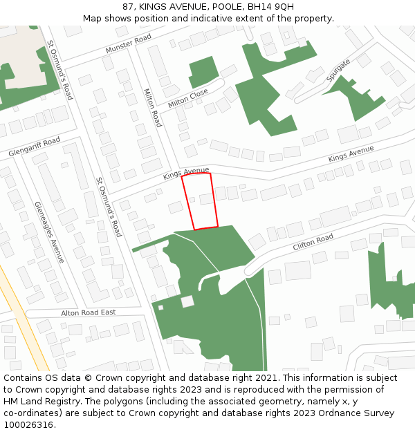 87, KINGS AVENUE, POOLE, BH14 9QH: Location map and indicative extent of plot