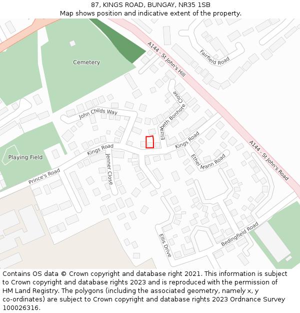 87, KINGS ROAD, BUNGAY, NR35 1SB: Location map and indicative extent of plot