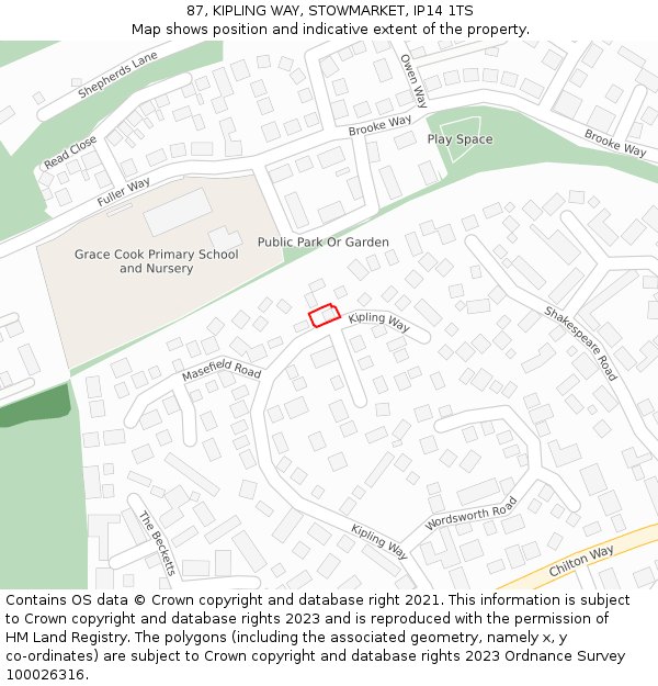 87, KIPLING WAY, STOWMARKET, IP14 1TS: Location map and indicative extent of plot