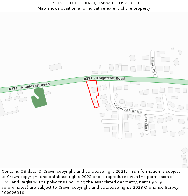 87, KNIGHTCOTT ROAD, BANWELL, BS29 6HR: Location map and indicative extent of plot