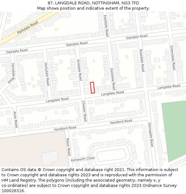 87, LANGDALE ROAD, NOTTINGHAM, NG3 7FD: Location map and indicative extent of plot