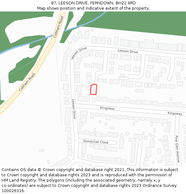 87, LEESON DRIVE, FERNDOWN, BH22 9RD: Location map and indicative extent of plot