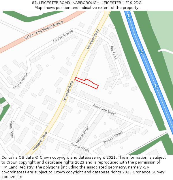 87, LEICESTER ROAD, NARBOROUGH, LEICESTER, LE19 2DG: Location map and indicative extent of plot