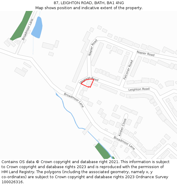 87, LEIGHTON ROAD, BATH, BA1 4NG: Location map and indicative extent of plot