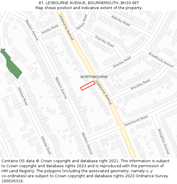 87, LEYBOURNE AVENUE, BOURNEMOUTH, BH10 6ET: Location map and indicative extent of plot