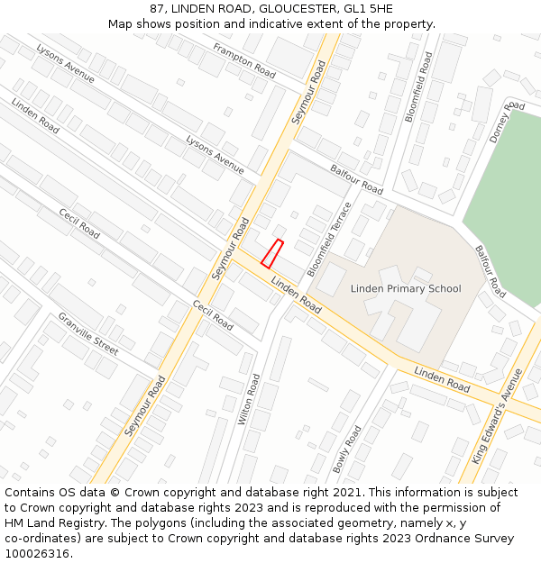 87, LINDEN ROAD, GLOUCESTER, GL1 5HE: Location map and indicative extent of plot