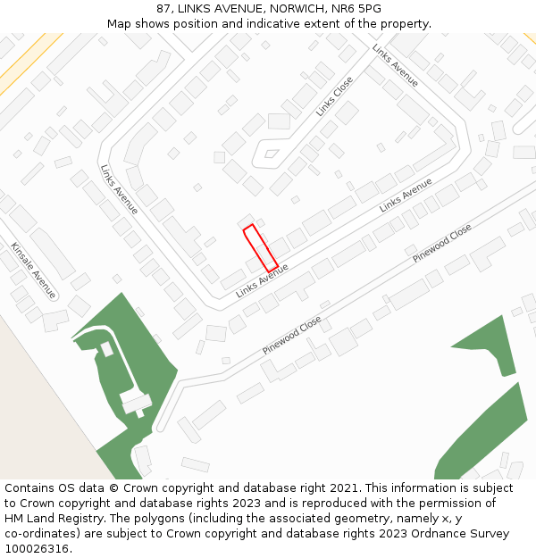 87, LINKS AVENUE, NORWICH, NR6 5PG: Location map and indicative extent of plot