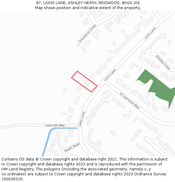 87, LIONS LANE, ASHLEY HEATH, RINGWOOD, BH24 2HJ: Location map and indicative extent of plot