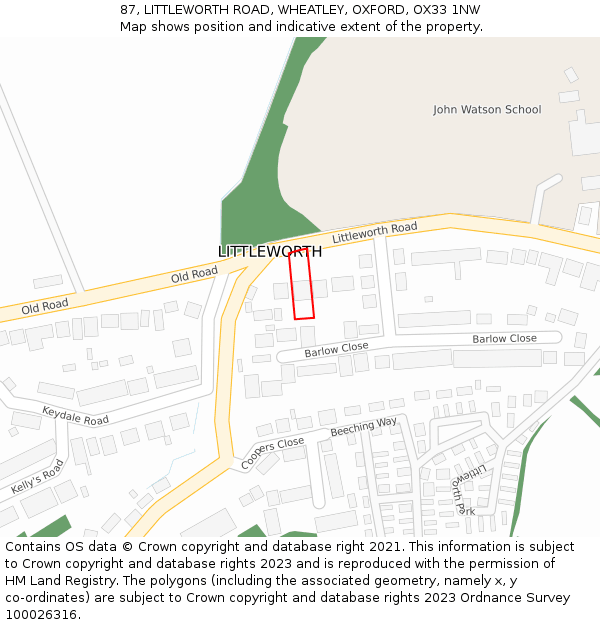 87, LITTLEWORTH ROAD, WHEATLEY, OXFORD, OX33 1NW: Location map and indicative extent of plot