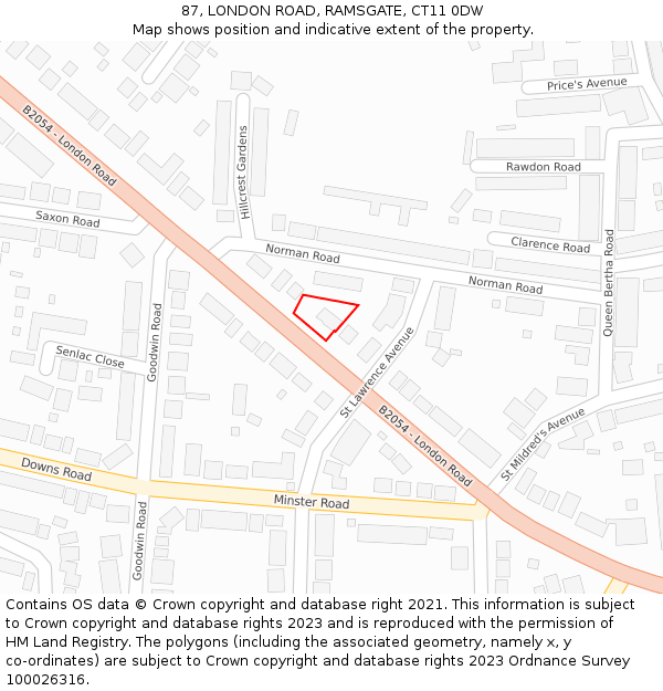 87, LONDON ROAD, RAMSGATE, CT11 0DW: Location map and indicative extent of plot