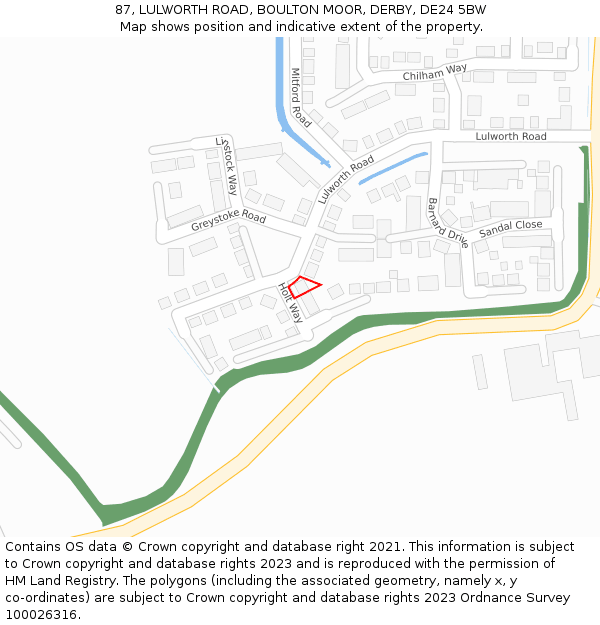 87, LULWORTH ROAD, BOULTON MOOR, DERBY, DE24 5BW: Location map and indicative extent of plot