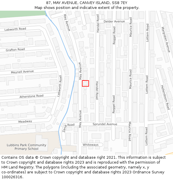 87, MAY AVENUE, CANVEY ISLAND, SS8 7EY: Location map and indicative extent of plot