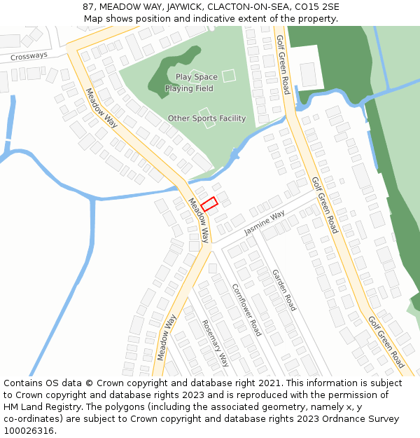 87, MEADOW WAY, JAYWICK, CLACTON-ON-SEA, CO15 2SE: Location map and indicative extent of plot