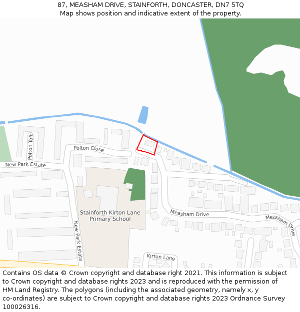 87, MEASHAM DRIVE, STAINFORTH, DONCASTER, DN7 5TQ: Location map and indicative extent of plot