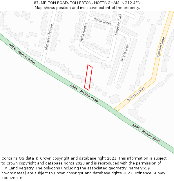 87, MELTON ROAD, TOLLERTON, NOTTINGHAM, NG12 4EN: Location map and indicative extent of plot