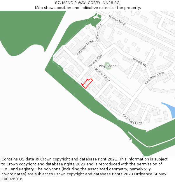 87, MENDIP WAY, CORBY, NN18 8GJ: Location map and indicative extent of plot