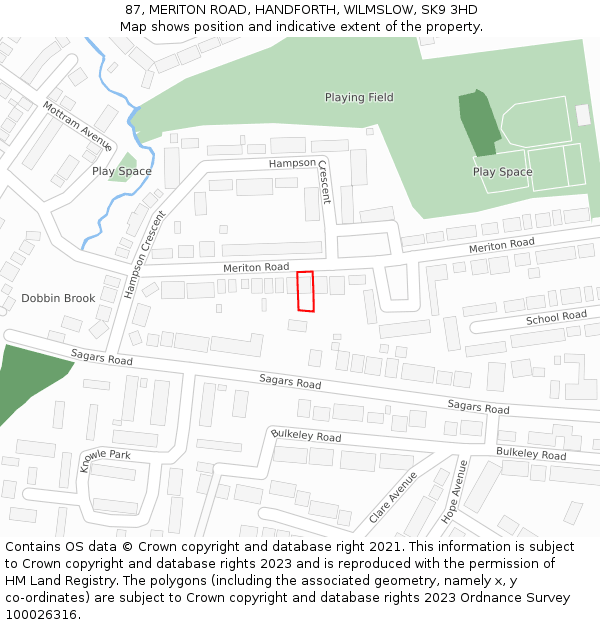 87, MERITON ROAD, HANDFORTH, WILMSLOW, SK9 3HD: Location map and indicative extent of plot