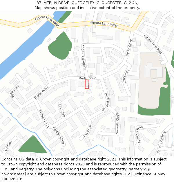 87, MERLIN DRIVE, QUEDGELEY, GLOUCESTER, GL2 4NJ: Location map and indicative extent of plot