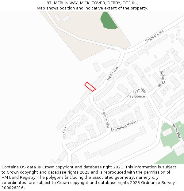 87, MERLIN WAY, MICKLEOVER, DERBY, DE3 0UJ: Location map and indicative extent of plot