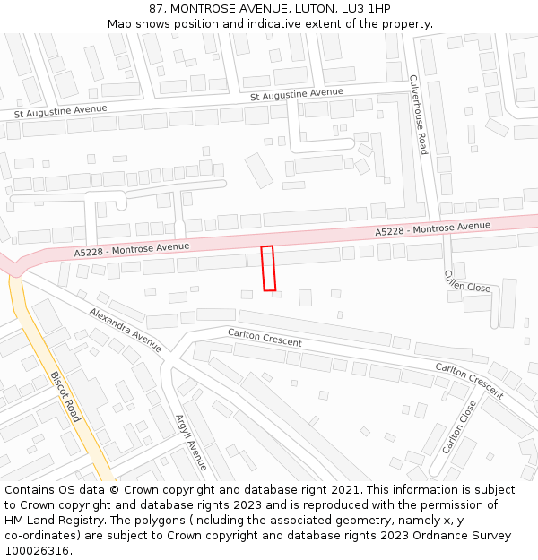 87, MONTROSE AVENUE, LUTON, LU3 1HP: Location map and indicative extent of plot
