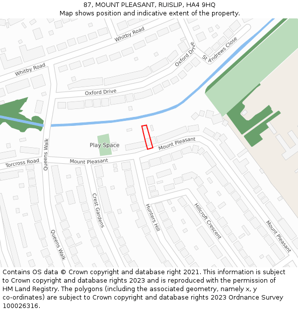 87, MOUNT PLEASANT, RUISLIP, HA4 9HQ: Location map and indicative extent of plot