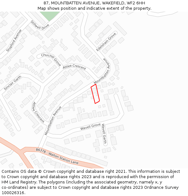 87, MOUNTBATTEN AVENUE, WAKEFIELD, WF2 6HH: Location map and indicative extent of plot