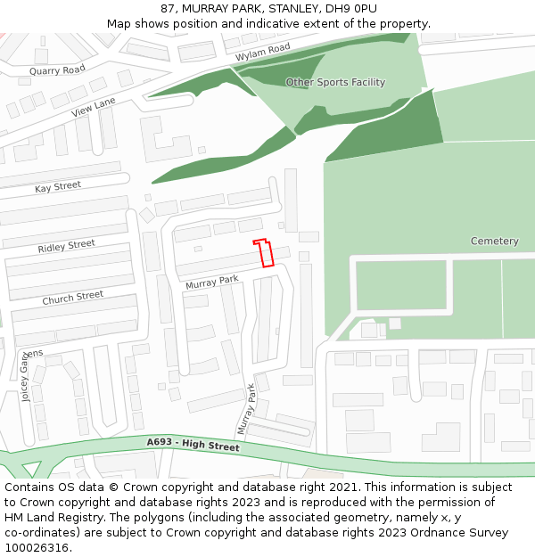 87, MURRAY PARK, STANLEY, DH9 0PU: Location map and indicative extent of plot