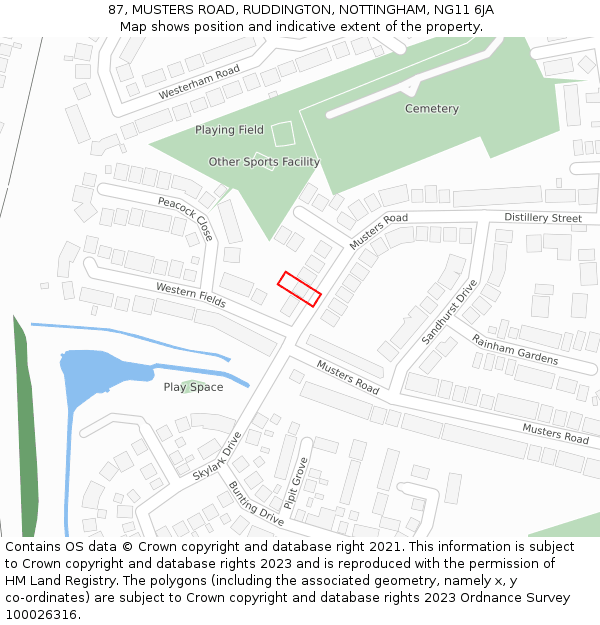 87, MUSTERS ROAD, RUDDINGTON, NOTTINGHAM, NG11 6JA: Location map and indicative extent of plot