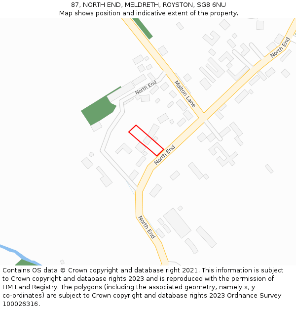 87, NORTH END, MELDRETH, ROYSTON, SG8 6NU: Location map and indicative extent of plot