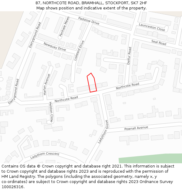 87, NORTHCOTE ROAD, BRAMHALL, STOCKPORT, SK7 2HF: Location map and indicative extent of plot