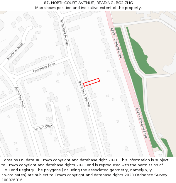 87, NORTHCOURT AVENUE, READING, RG2 7HG: Location map and indicative extent of plot