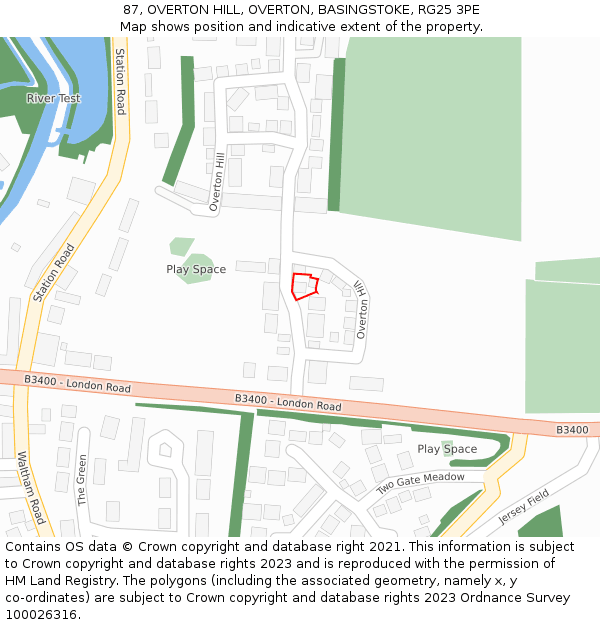 87, OVERTON HILL, OVERTON, BASINGSTOKE, RG25 3PE: Location map and indicative extent of plot